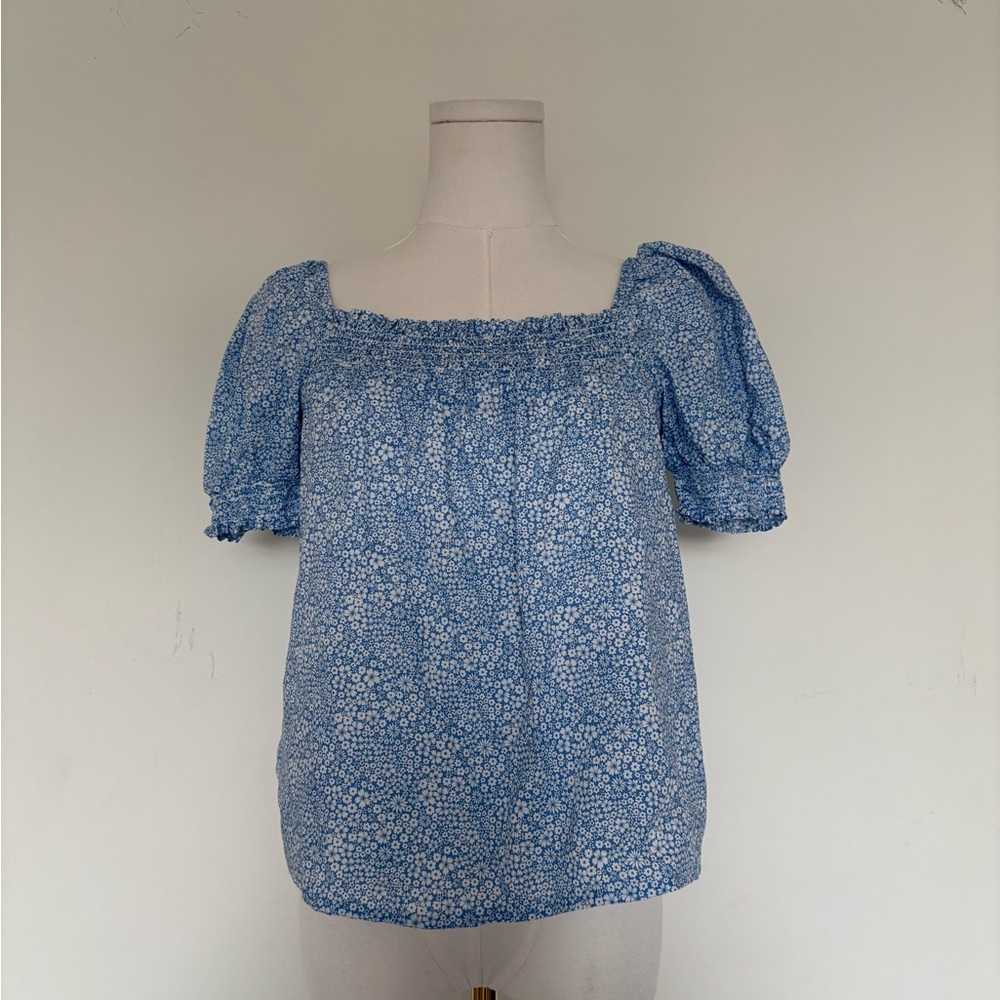 J. Crew Light Blue Floral Puff Sleeve Top